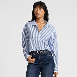 Blue and white striped boyfriend shirt button up